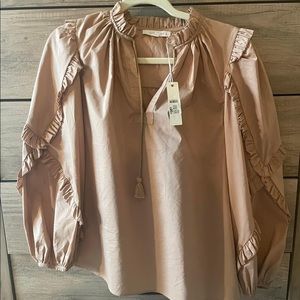Olivaceous Womens Cream/Beige Long Sleeve Poplin Ruffle Blouse